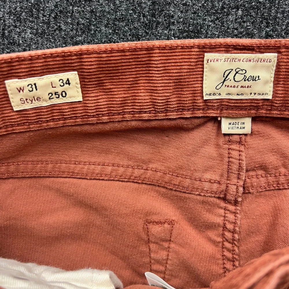 J.Crew 250 Slim Fit Corduroy Pants Mens 31x34 Rust Orange Style 250